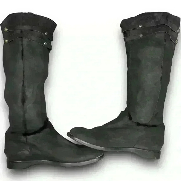 Jimmy Choo Boots Shearling Riding Black Gold Buckle Hardware Womens 7 EURO 37.5​ - Picture 13 of 16